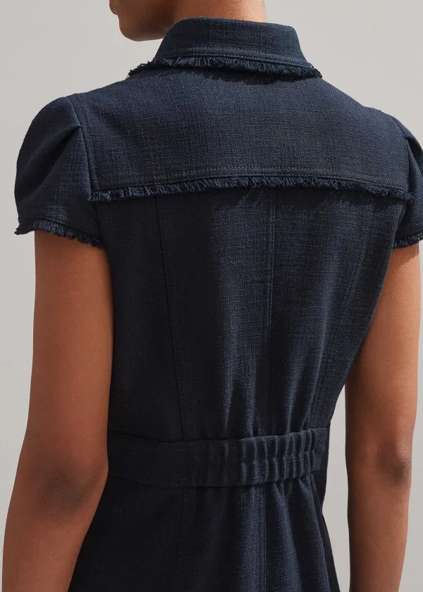 Discount ME+EM Cotton-Blend Fringed Midi Dress Navy