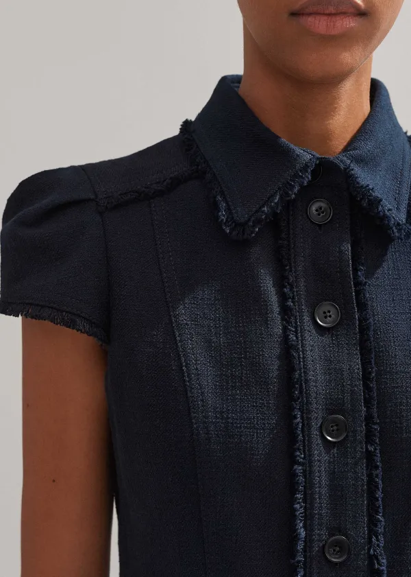 Discount ME+EM Cotton-Blend Fringed Midi Dress Navy