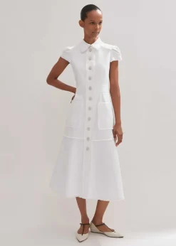 Outlet ME+EM Cotton-Blend Fringed Midi Dress Cream