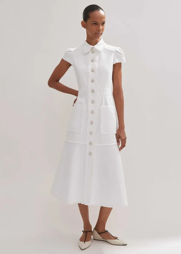 Outlet ME+EM Cotton-Blend Fringed Midi Dress Cream