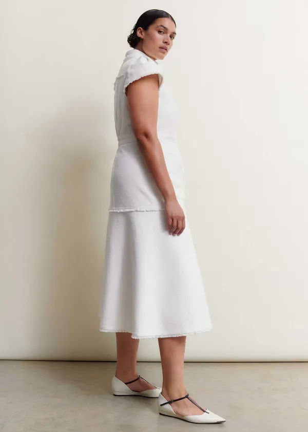 Outlet ME+EM Cotton-Blend Fringed Midi Dress Cream
