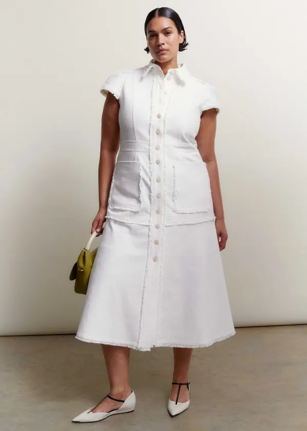 Outlet ME+EM Cotton-Blend Fringed Midi Dress Cream