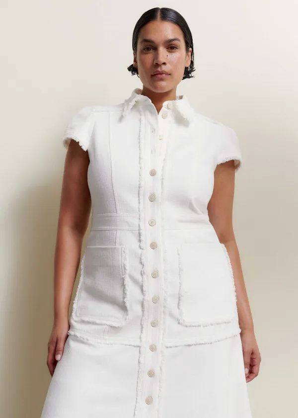 Outlet ME+EM Cotton-Blend Fringed Midi Dress Cream