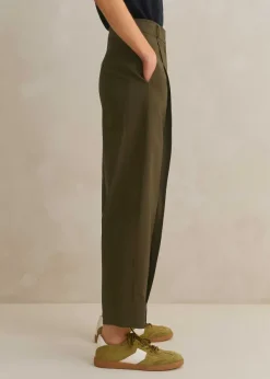 Outlet ME+EM Cotton-Blend Tapered Pleat Trouser Dark Olive