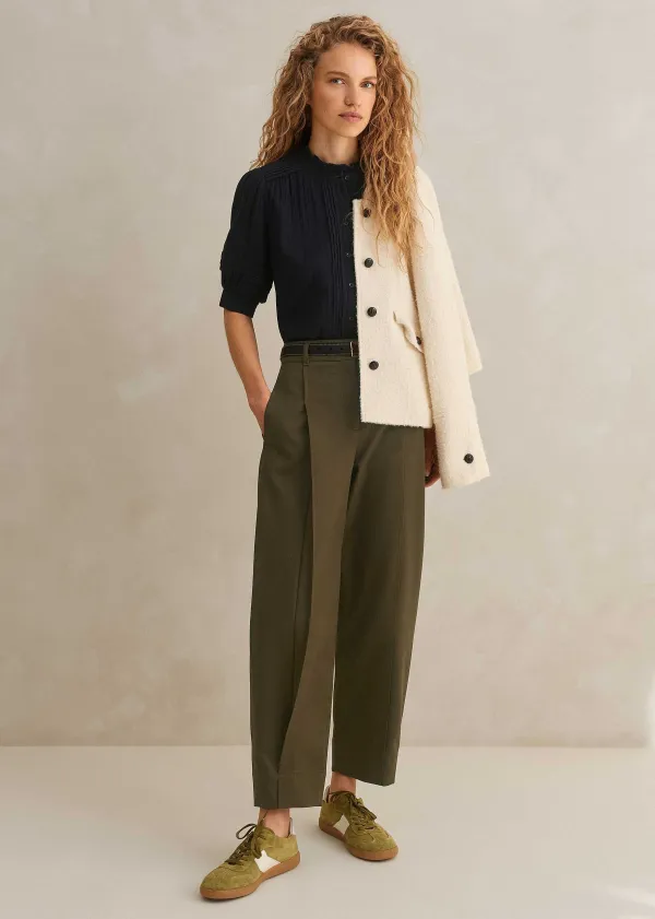 Outlet ME+EM Cotton-Blend Tapered Pleat Trouser Dark Olive