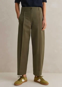 Outlet ME+EM Cotton-Blend Tapered Pleat Trouser Dark Olive