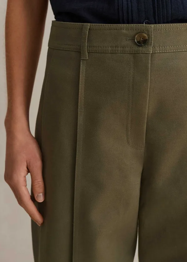Outlet ME+EM Cotton-Blend Tapered Pleat Trouser Dark Olive