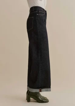 Discount ME+EM Crease Front Turn Up Wide-Leg Jean Indigo