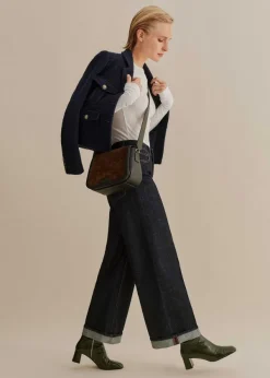 Discount ME+EM Crease Front Turn Up Wide-Leg Jean Indigo