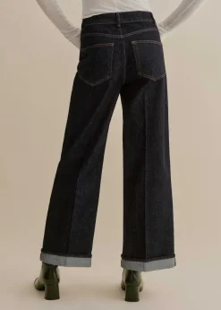 Discount ME+EM Crease Front Turn Up Wide-Leg Jean Indigo