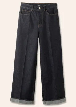 Discount ME+EM Crease Front Turn Up Wide-Leg Jean Indigo