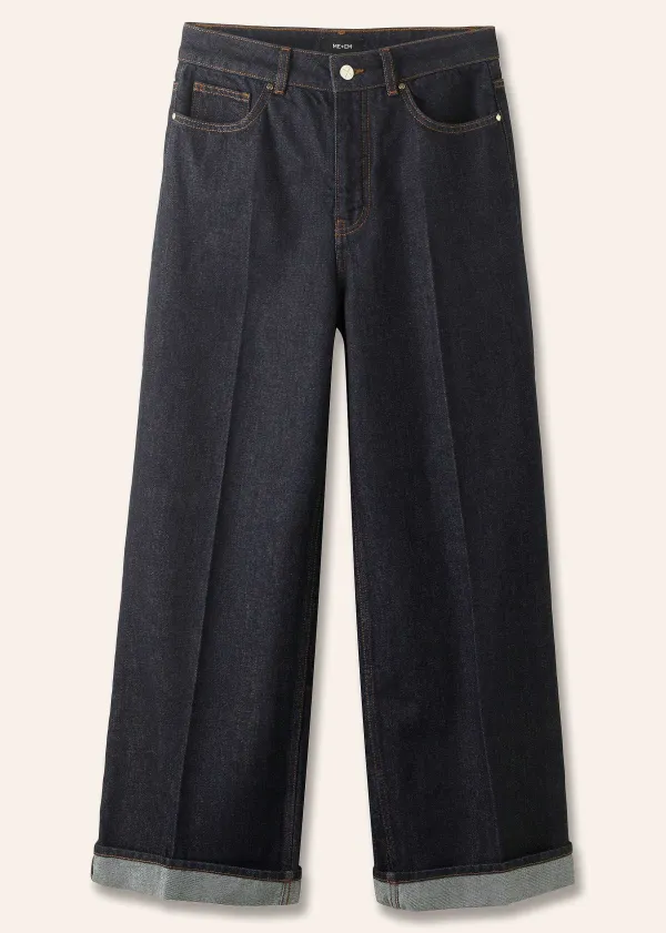 Discount ME+EM Crease Front Turn Up Wide-Leg Jean Indigo