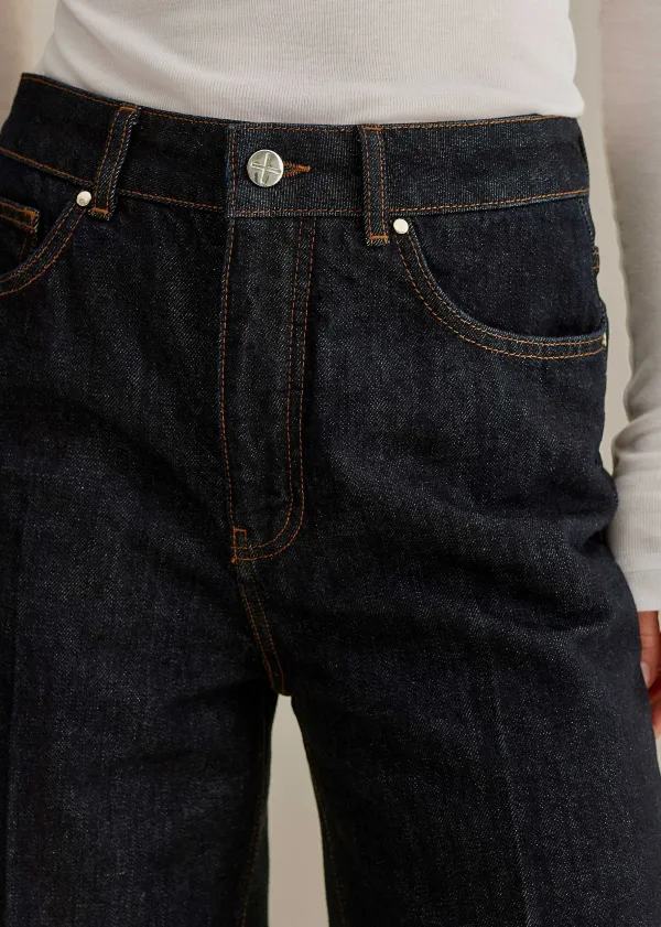 Discount ME+EM Crease Front Turn Up Wide-Leg Jean Indigo