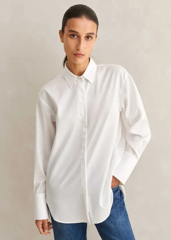 Clearance ME+EM Crease Less Cotton Relaxed Boyfriend Shirt White