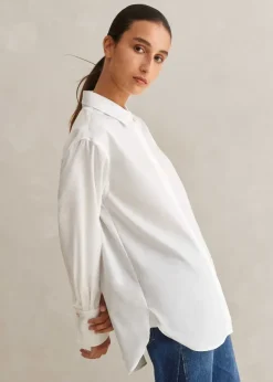Clearance ME+EM Crease Less Cotton Relaxed Boyfriend Shirt White