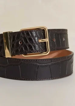 Hot ME+EM Croc-Embossed Leather Belt Chocolate