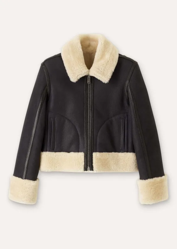Clearance ME+EM Crop Aviator Jacket Black/Cream