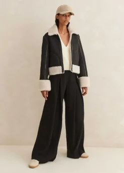 Clearance ME+EM Crop Aviator Jacket Black/Cream