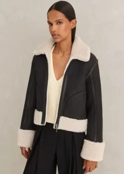 Clearance ME+EM Crop Aviator Jacket Black/Cream
