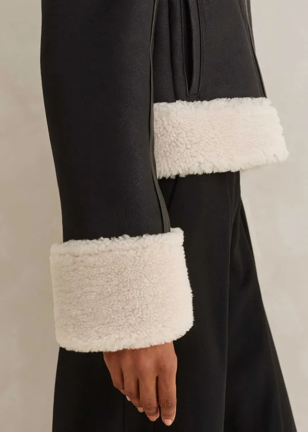 Clearance ME+EM Crop Aviator Jacket Black/Cream