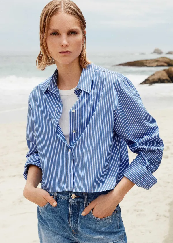 New ME+EM Cropped Boxy Stripe Shirt Blue/White
