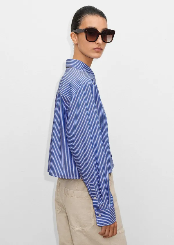 New ME+EM Cropped Boxy Stripe Shirt Blue/White
