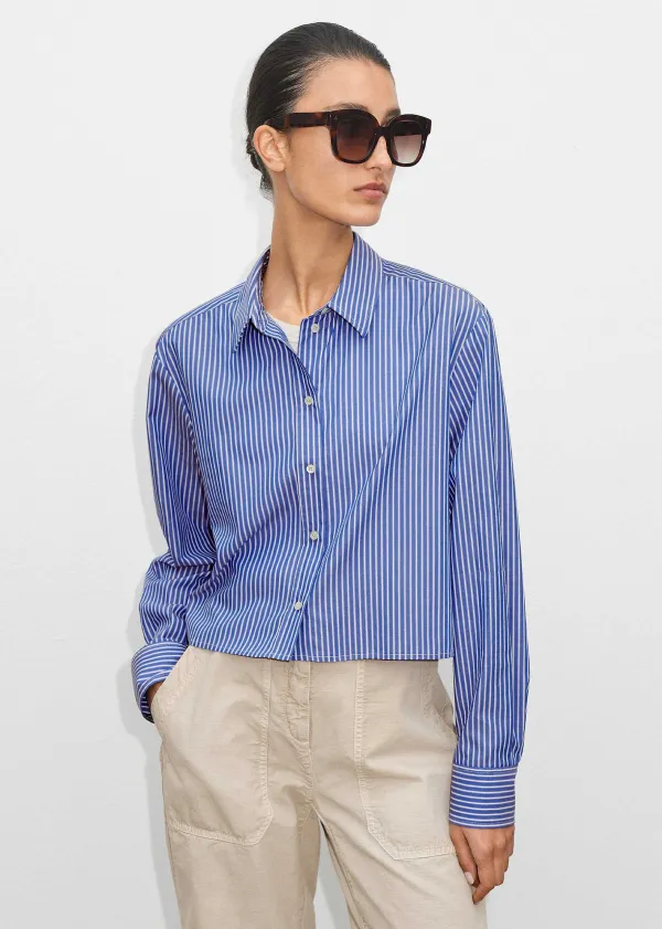 New ME+EM Cropped Boxy Stripe Shirt Blue/White