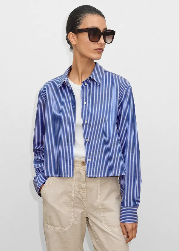 New ME+EM Cropped Boxy Stripe Shirt Blue/White