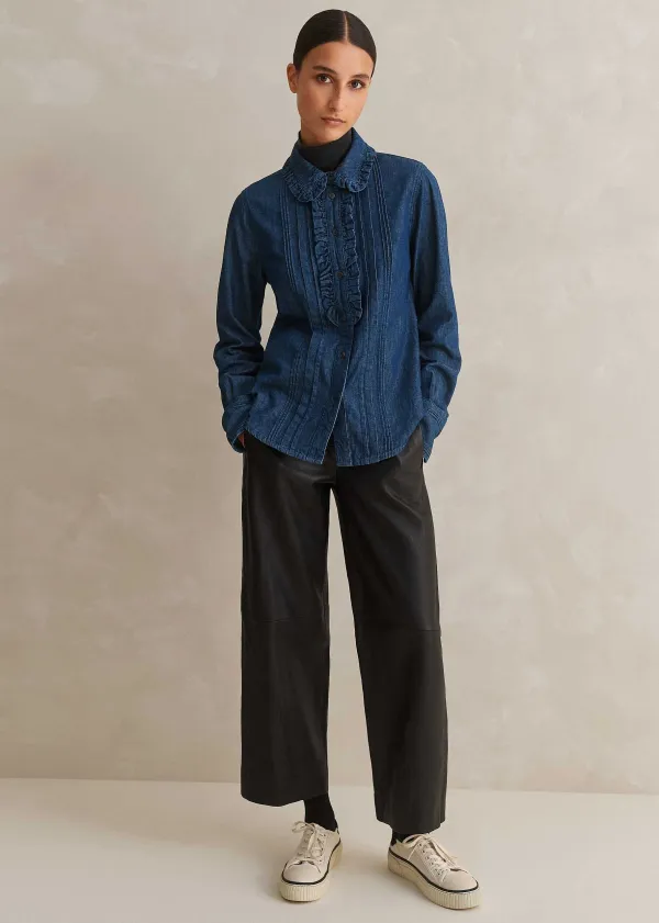 Clearance ME+EM Denim Frill Shirt Blue