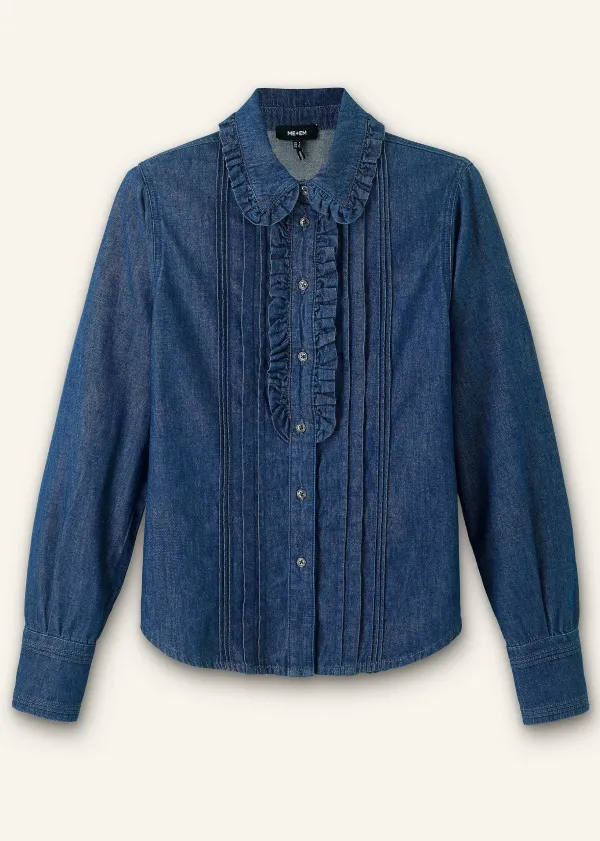 Clearance ME+EM Denim Frill Shirt Blue