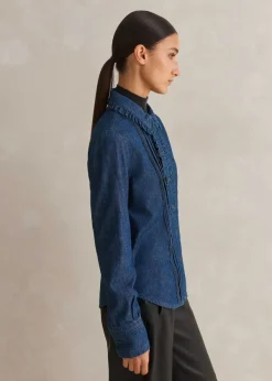 Clearance ME+EM Denim Frill Shirt Blue