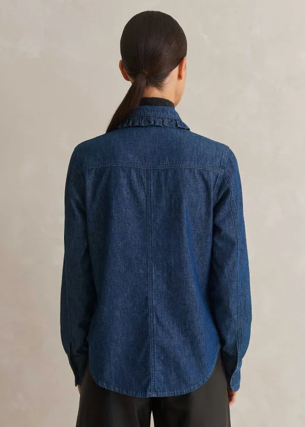 Clearance ME+EM Denim Frill Shirt Blue
