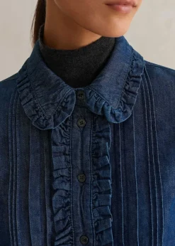 Clearance ME+EM Denim Frill Shirt Blue
