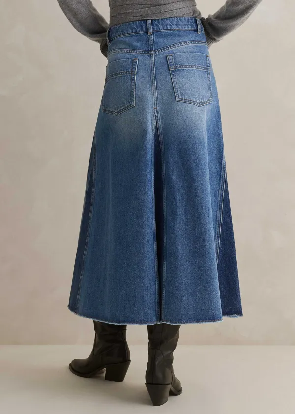 New ME+EM Denim Insert Midi Skirt Light/Dark Wash