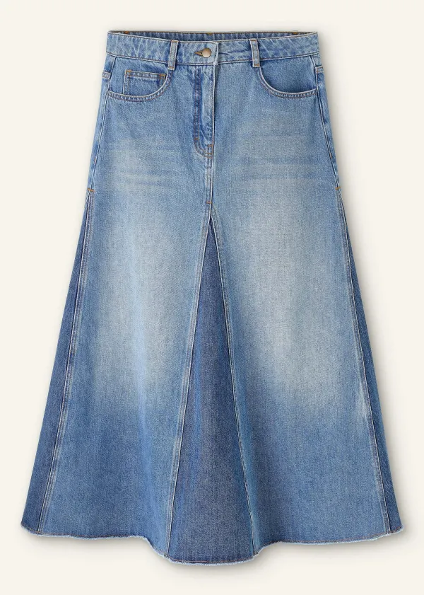 New ME+EM Denim Insert Midi Skirt Light/Dark Wash