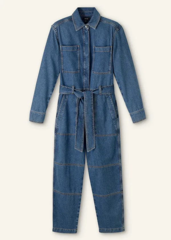 Hot ME+EM Denim Jumpsuit + Belt Mid Blue Denim