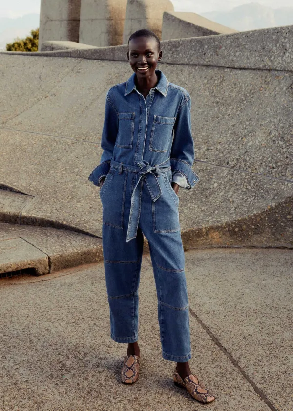 Hot ME+EM Denim Jumpsuit + Belt Mid Blue Denim