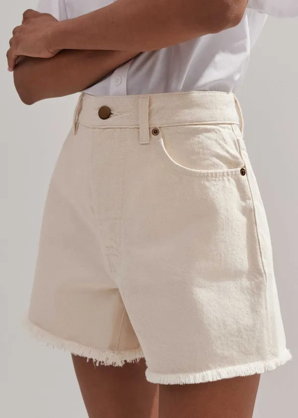 Hot ME+EM Distressed Denim Short Ecru