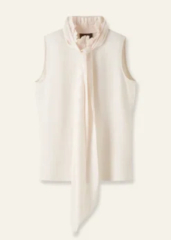 New ME+EM Dot Jacquard Pussybow Layering Tank Cream