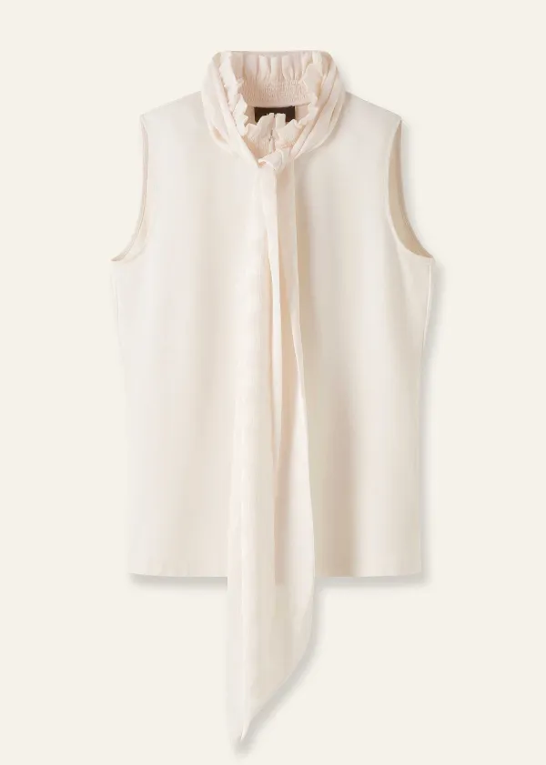 New ME+EM Dot Jacquard Pussybow Layering Tank Cream