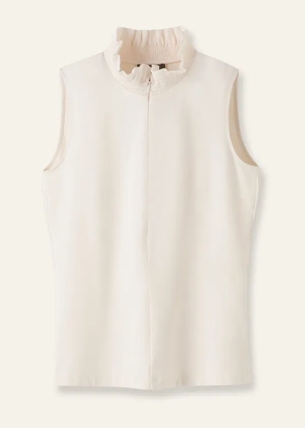 New ME+EM Dot Jacquard Pussybow Layering Tank Cream