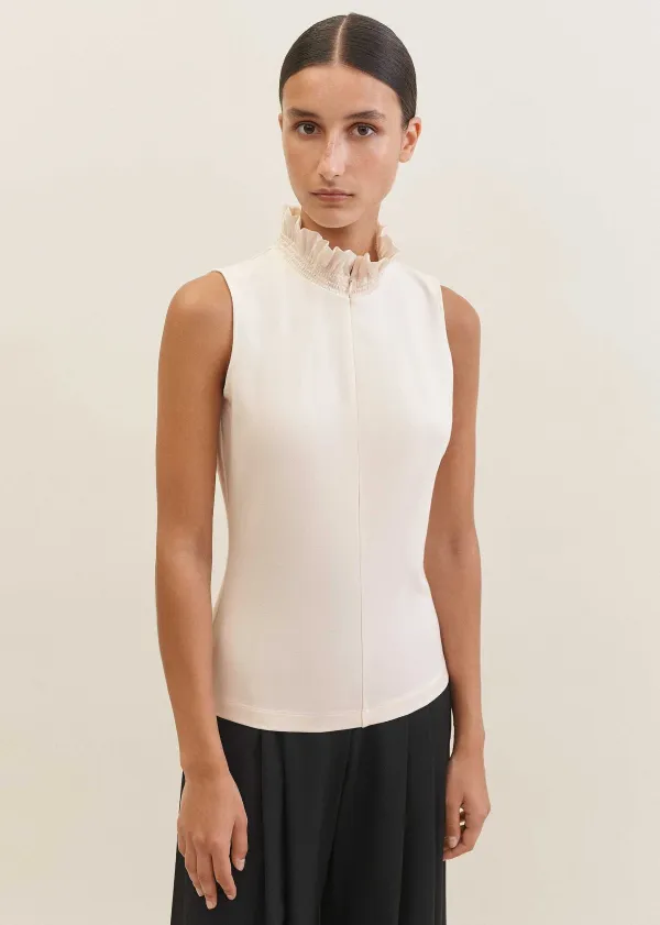 New ME+EM Dot Jacquard Pussybow Layering Tank Cream