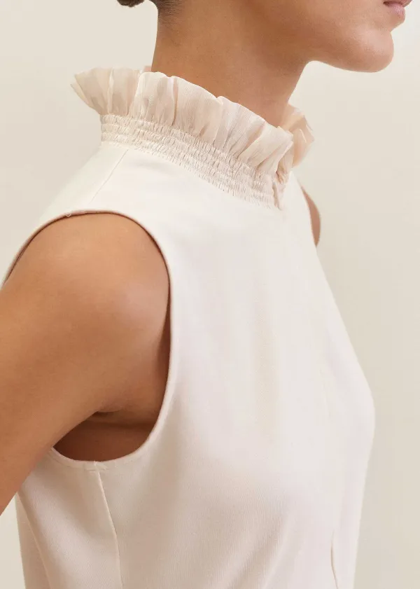 New ME+EM Dot Jacquard Pussybow Layering Tank Cream