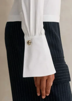 ME+EM Feature Button Crew Neck Layering Shirt Fresh White