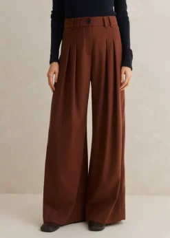 Clearance ME+EM Flannel High-Waisted Wide-Leg Trouser Pecan