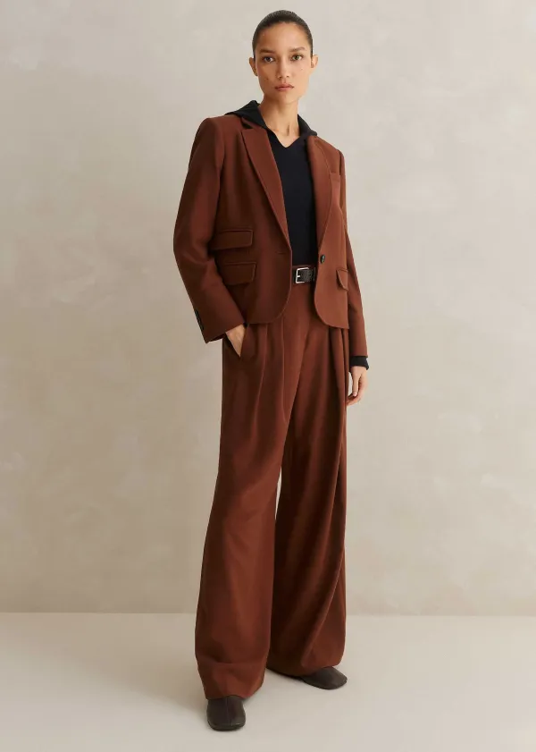 Clearance ME+EM Flannel High-Waisted Wide-Leg Trouser Pecan