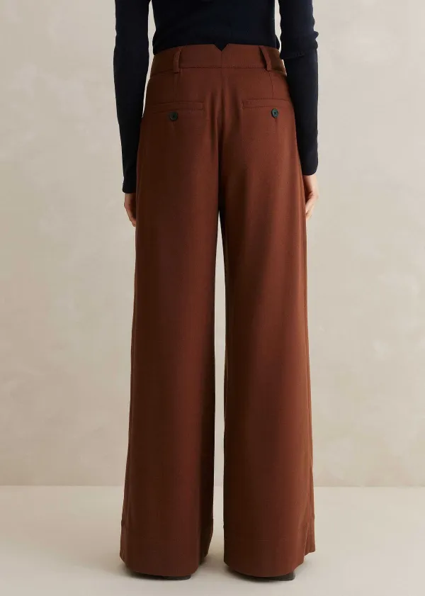 Clearance ME+EM Flannel High-Waisted Wide-Leg Trouser Pecan
