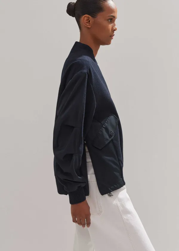 New ME+EM Flannel Mix Deconstructed Bomber Jacket Navy