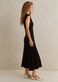 Hot ME+EM Fluid Crepe Cap Sleeve Midi Dress Black