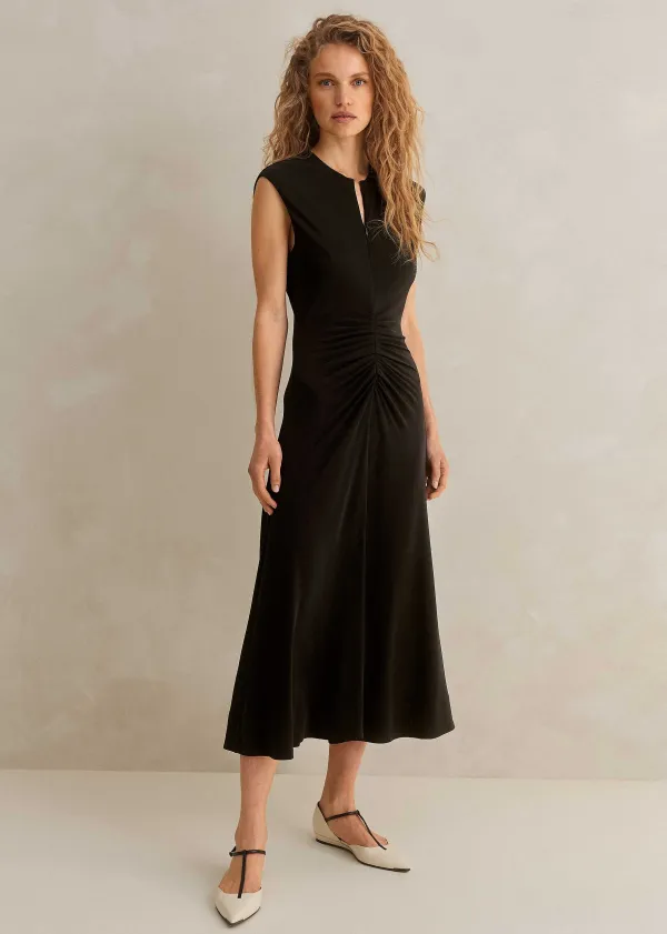 Hot ME+EM Fluid Crepe Cap Sleeve Midi Dress Black